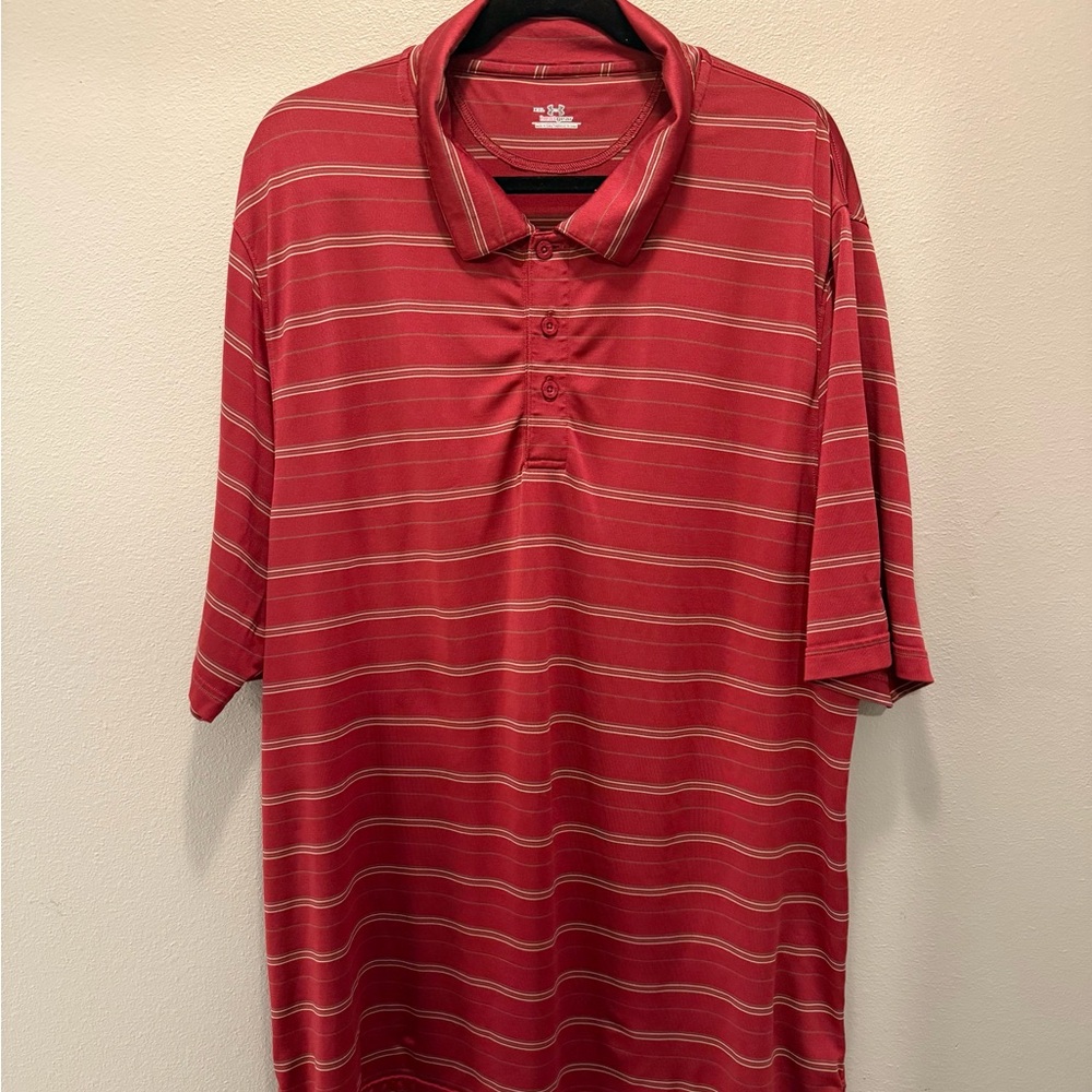Under Armour Red and Gold Striped Polo Shirt